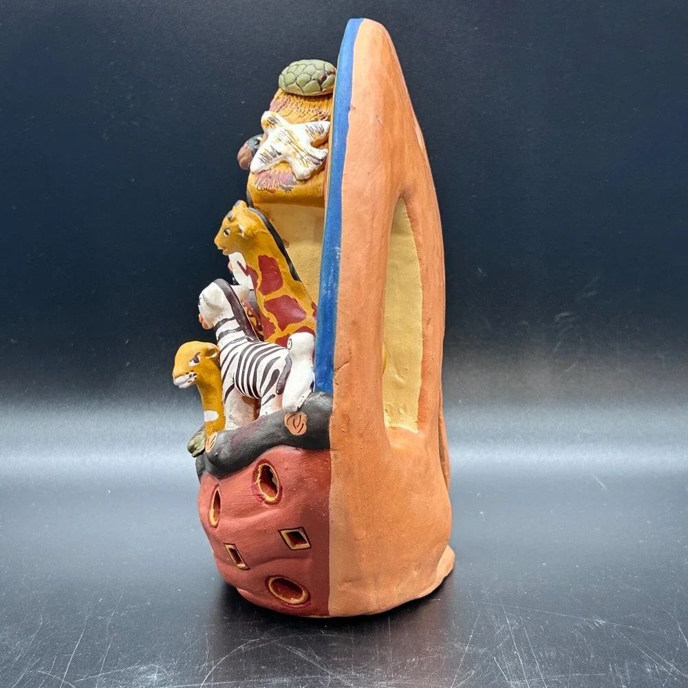 Noah's Ark Studio Pottery Clay Hand Painted  Tea‎ Light Votive Rainbow Animals